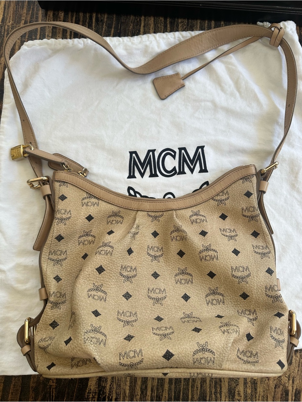 MCM Visetos Signature Beige HOBO Bag - Picture 9 of 15